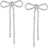 Silver Bow Earrings for Women - Long Silver Earrings for Women Silver Tone Bow Stud Earrings for Women Dangling Earrings for Women Sparkly Dangle Earrings Bow Earrings Silver Statement Earrings - Lootquake