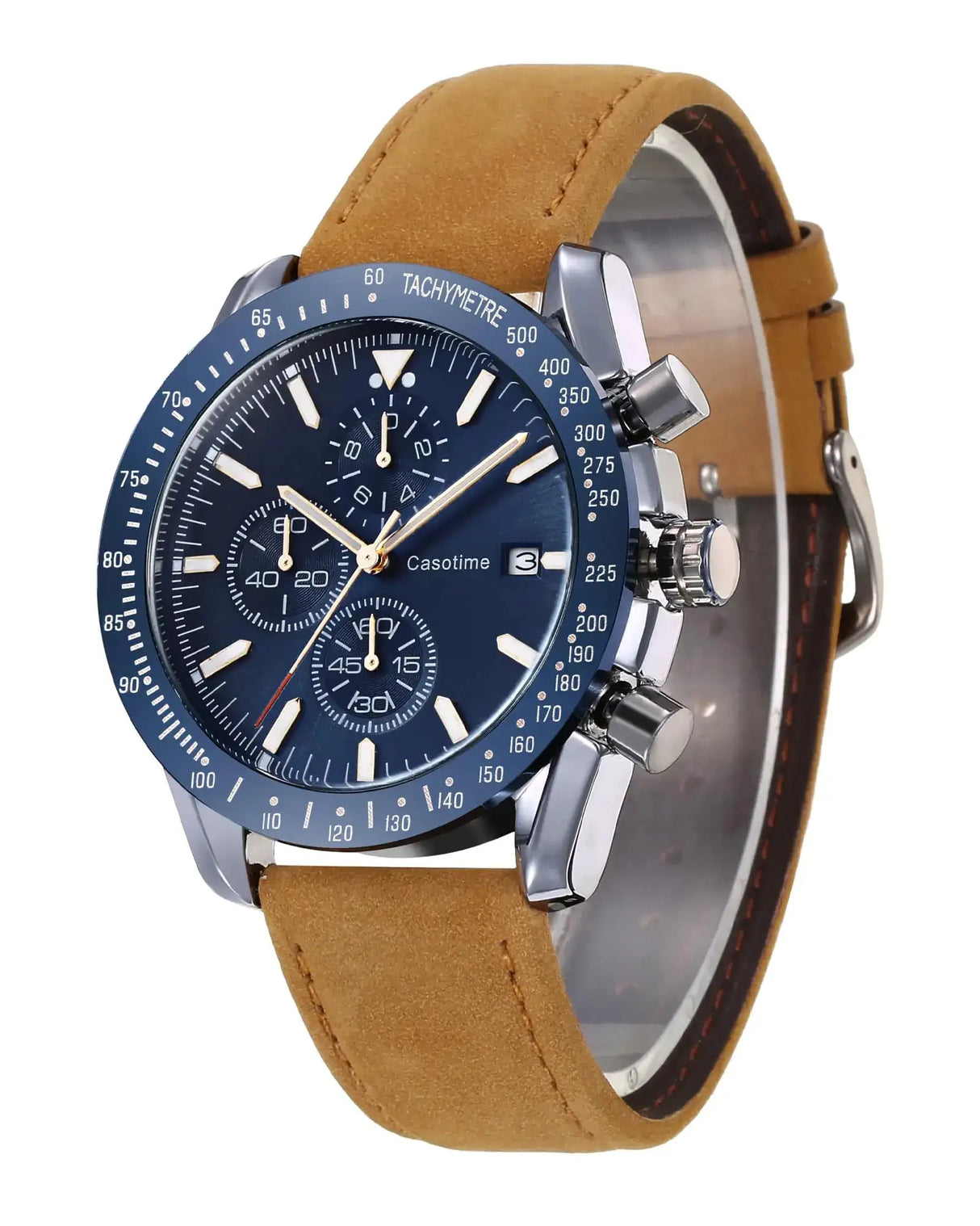 Casotime Mens Leather Watches Chronograph Analog Quartz Date Wrist Watch 30M Waterproof Big Face Casual Fashion Sport Dress Watches for Men Elegant Gift - Lootquake