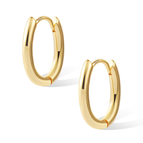 14K Gold Plated Sterling Silver Earrings Small Oval Hoop Earrings for Women Trendy Hypoallergenic Earrings Small Thick Huggie Hoops Earrings - Lootquake