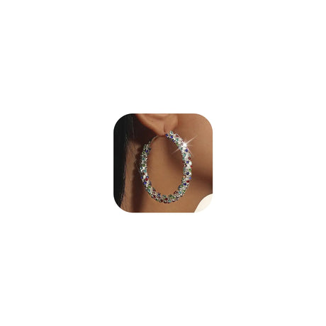 Rhinestone Earrings for Women Bling Hoop Earrings for Women Rhinestone Hoop Earrings Cystal Earrings Gold Silver Prom Earrings Big Hoop Earrings for Party Wedding Gifts for Bridal - Lootquake