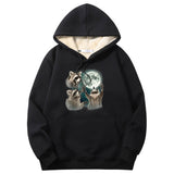 Racoons howling at the Moon Crew Collar Fleece Sherpa Hoodie