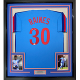 Camiseta de béisbol azul de Montreal, enmarcada, autografiada y firmada por Tim Raines, 35 x 39, JSA COA