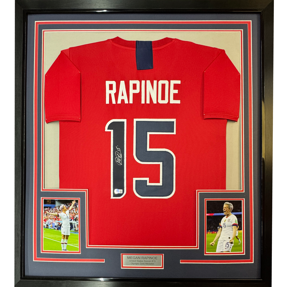 Camiseta enmarcada y autografiada de Megan Rapinoe, 35 x 39, roja, de la selección de fútbol de Estados Unidos, Copa del Mundo, JSA COA
