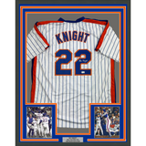 Framed Autographed/Signed Ray Knight 35x39 New York Pinstripe Baseball Jersey Beckett BAS COA
