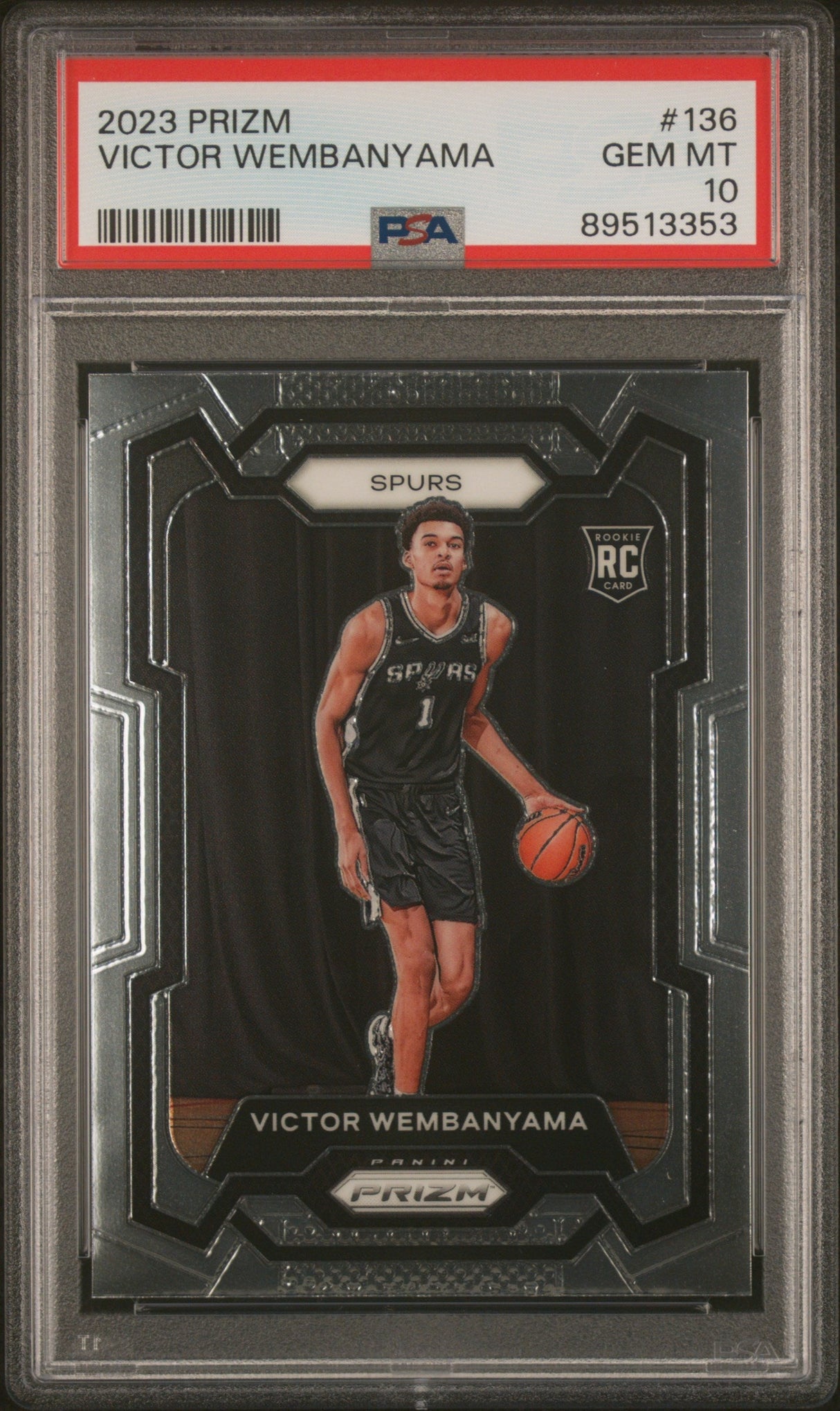 Tarjeta de baloncesto Panini Prizm Victor Wembanyama n.° 136 Rookie RC, clasificada en 2023, PSA 10 Gem Mint