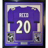 Camiseta de fútbol morado de Baltimore, enmarcada, autografiada y firmada por Ed Reed, 35 x 39, JSA COA