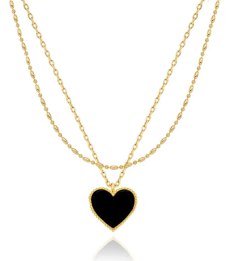 OZEL Layered Necklaces for Women 14K Gold Plated Dainty Gold Necklace Onyx Black Heart Pendant Jewelry Gift (Heart(N)_black) - Lootquake