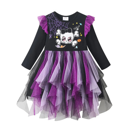 VIKITA Girls Dresses for Winter Long Sleeve Halloween Girls Dresses Party Purple Tulle Dresses for Girls LH4118 7T - Lootquake