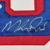 Camiseta de hockey blanca de Nueva York, enmarcada, autografiada y firmada por Mike Richter, 35 x 39, PSA/CÓDIGO DE AUTÉNTICO DE ADN