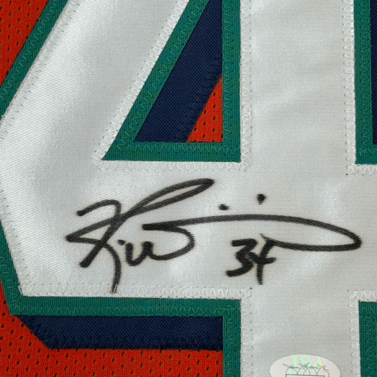 Camiseta de fútbol naranja de Miami de Ricky Williams, enmarcada, autografiada y firmada, 35 x 39, JSA COA