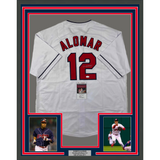 Camiseta de béisbol blanca de Cleveland, enmarcada, autografiada y firmada por Roberto Alomar, 35 x 39, JSA COA