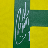Camiseta de fútbol amarilla de Brasil de Roberto Carlos, enmarcada, autografiada y firmada, 35 x 39, Beckett BAS COA