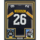Camiseta de fútbol americano de Pittsburgh, negra, enmarcada, autografiada y firmada por Rod Woodson, 35 x 39, JSA COA