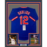 Framed Autographed/Signed Ron Darling 35x39 New York Blue Baseball Jersey JSA COA