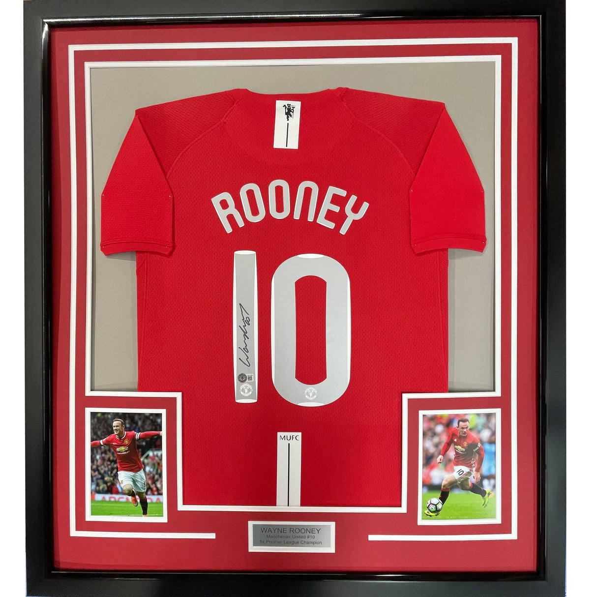 Camiseta de fútbol de Wayne Rooney, enmarcada, autografiada y firmada, 35 x 39, del Manchester United, roja de la final de la Champions League 2008, Beckett BAS COA