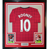 Camiseta de fútbol a cuadros roja del Manchester United, enmarcada, autografiada y firmada por Wayne Rooney, 35 x 39, Beckett BAS COA
