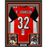 Framed Autographed/Signed Rudi Johnson 35x39 Cincinnati Orange Football Jersey JSA COA