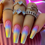 Long nail art patches with purple polka dots and a shiny, fashionable, individual and high-end feel. Detachable 24-piece nail ar