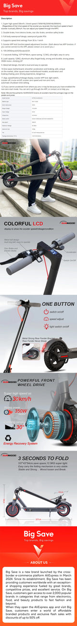 Trottinette électrique N7PRO 350 W pour adulte, 36 V, 10,4 Ah, compatible avec application, légère, longue portée, 30 km, entrepôt dans l'UE