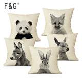 Black and White Cute Animals Cushion Cover - Animal Portrait Decoration Throw Pillow Case 45x45cm for Home Sofa Decor