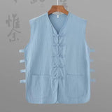 Vintage Vest Men Cotton Linen Shirt Kung Fu Vest Summer Tank Top Tang Suit Traditional Chinese Clothing Sleeveless Open Cardigan