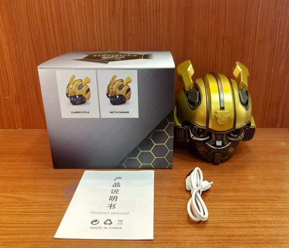 Altavoces Bluetooth Transformers originales Bumblebee Head, altavoces Bluetooth duales, LED, bajos potentes, compatible con TF y radio FM.