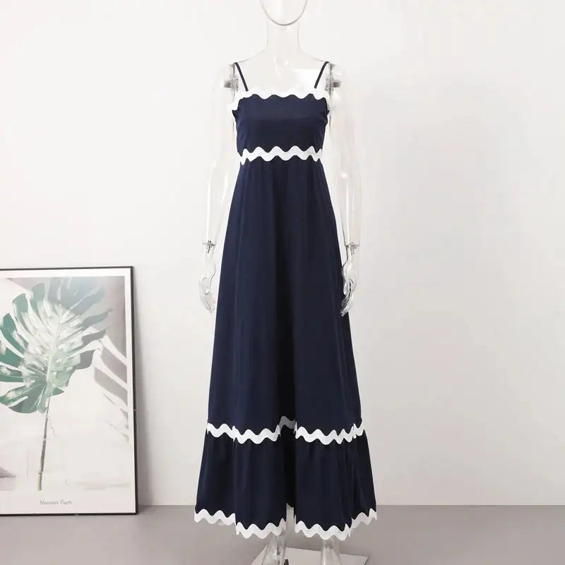 Striped Contrasting Colors Long Dress Women Spaghetti Strap High Waist Backless Party Evening Dresses Female Sleeveless Spring - Lootquake