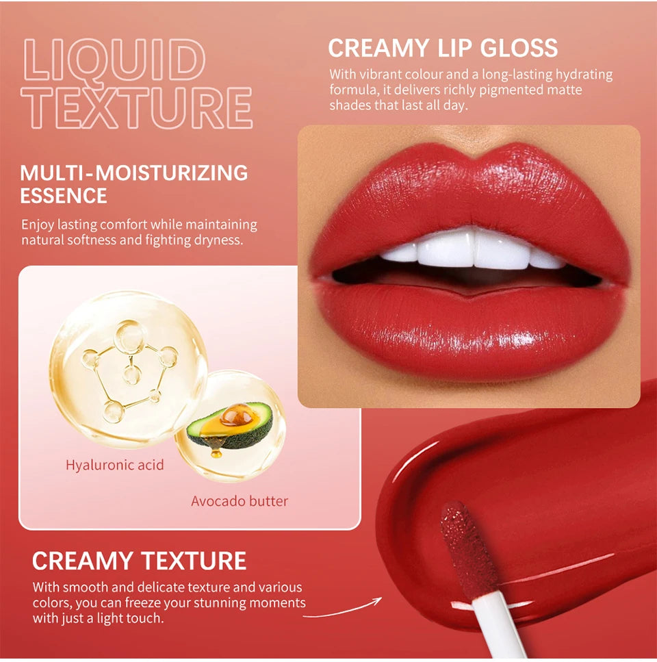 Lip Gloss Semi-Matte 8Colors Long-lasting Velvet Non-drying uitable for all skin moisturizing lipgloss plump lip brown Cosmetics