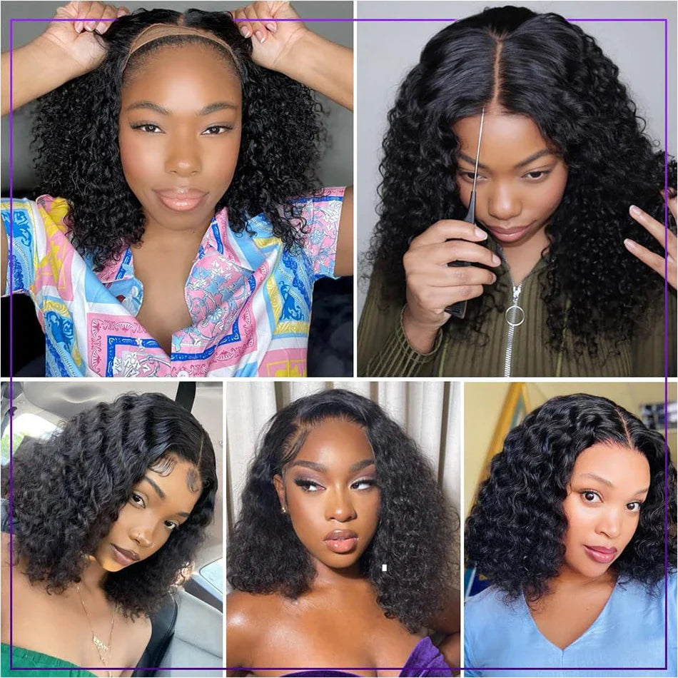 13x4 Deep Wave Bob Wig | Glueless Lace Front | Brazilian Remy Human Hair | Transparent Lace