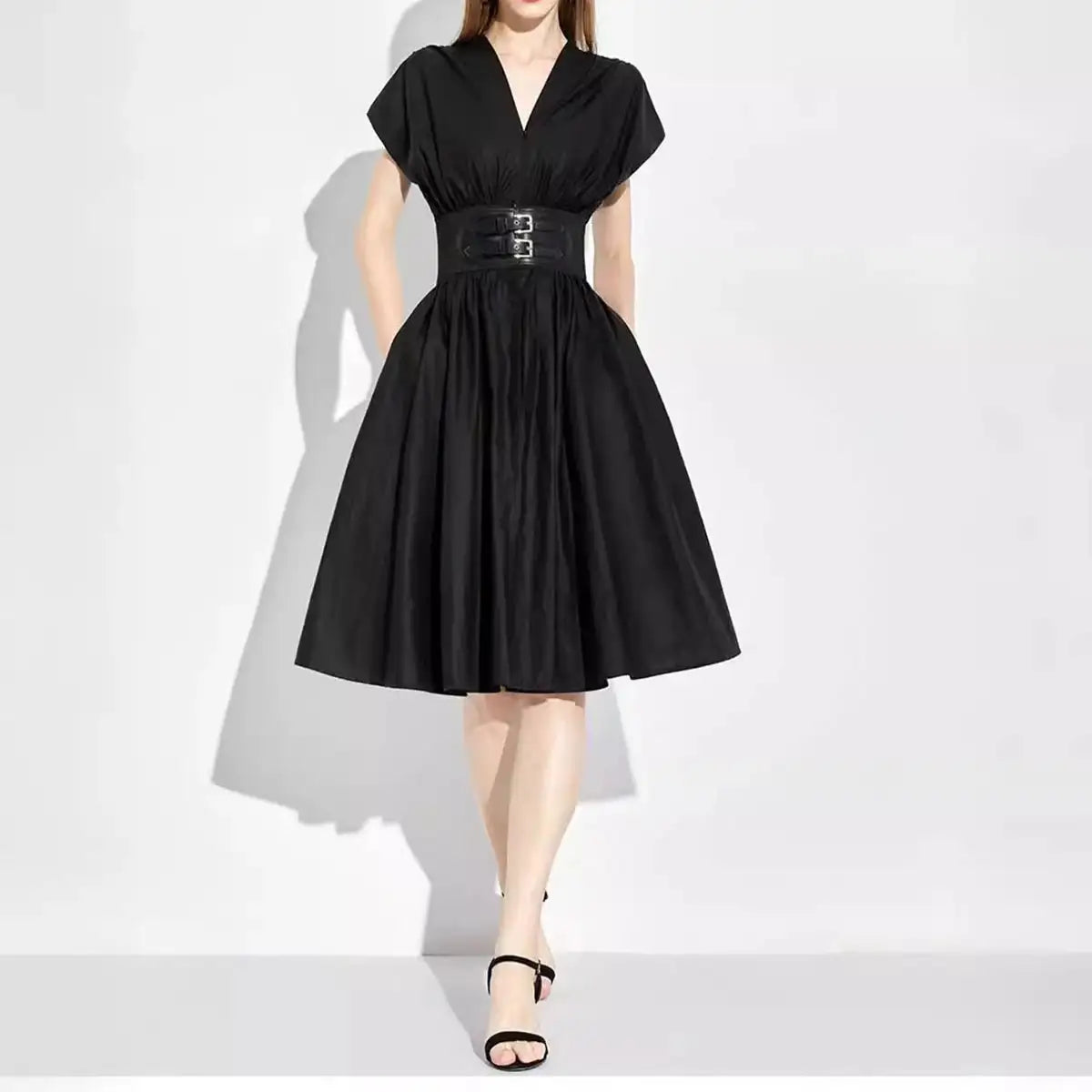 CHCH Women's Long Dress 2024 Summer New V-neck Sleeveless High Waist Slim Black Business Party Women's Wear - Lootquake
