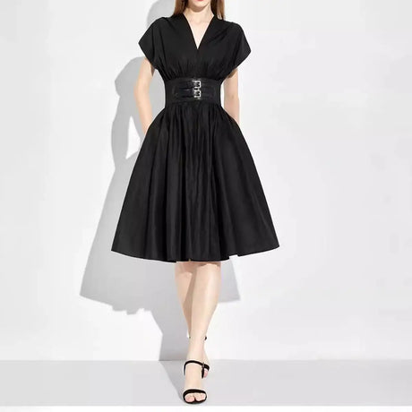 CHCH Women's Long Dress 2024 Summer New V-neck Sleeveless High Waist Slim Black Business Party Women's Wear - Lootquake