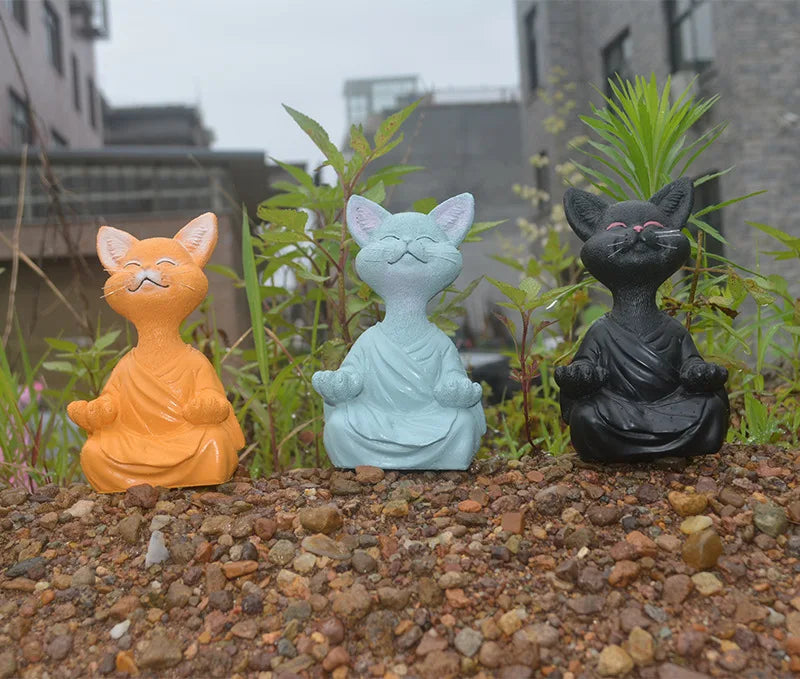 Meditation Cat Sculpture Garden Decoration Resin Yoga Sitting Zen Cat Home Ornament Outdoor Garden Figurine Home Decorations