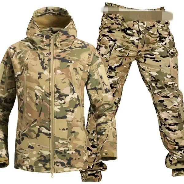 5XL Shark Skin Soft Shell Autumn and Winter Plush Thickened Mountaineering Tactics Training Breathable Windproof Charge Suit - Lootquake