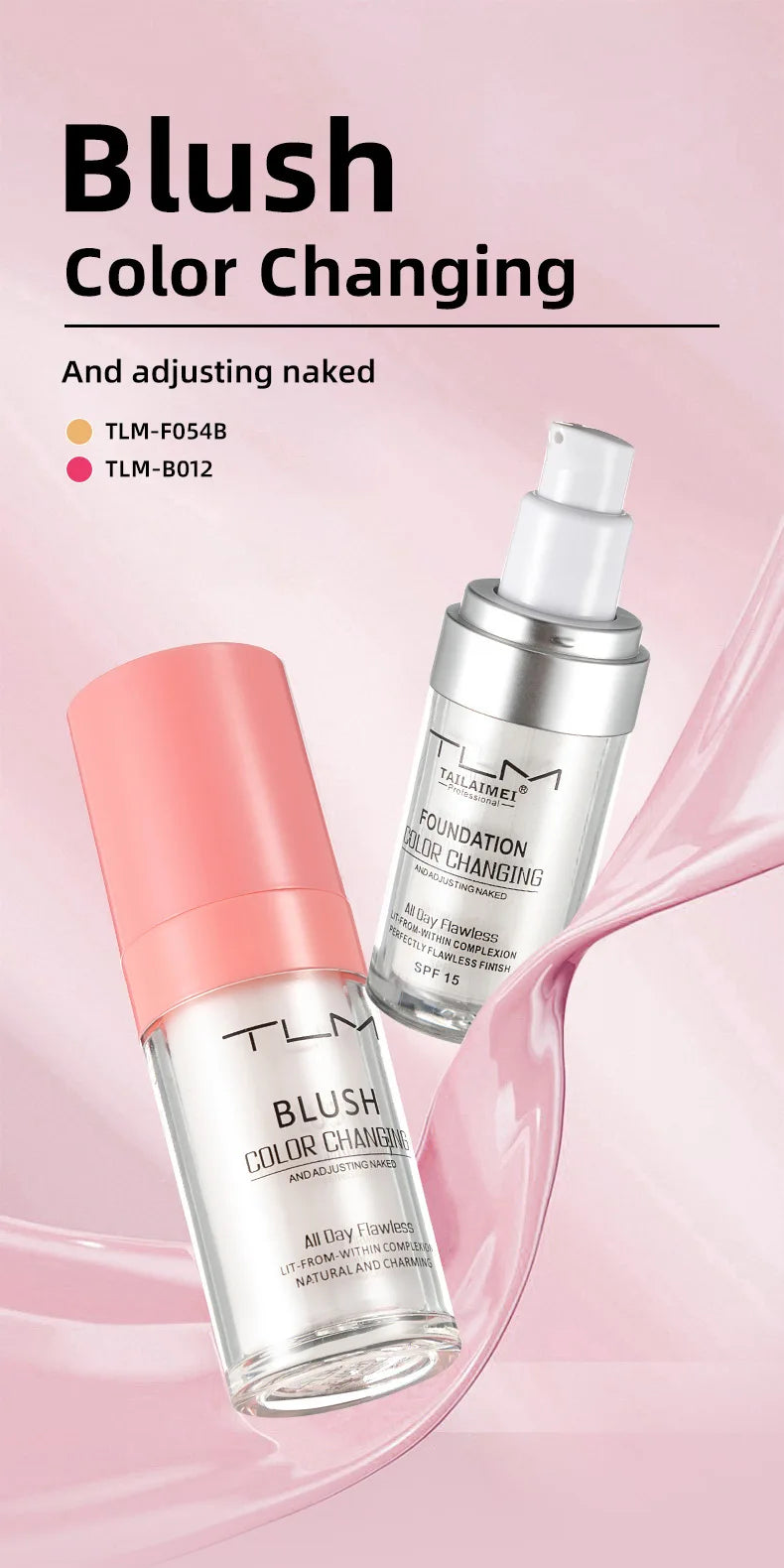 TLM Foundation Color Changing Mike Makeup For Full Coverage Blush Cream Brightening Moisturizing Longlasting Non-flading Makeup