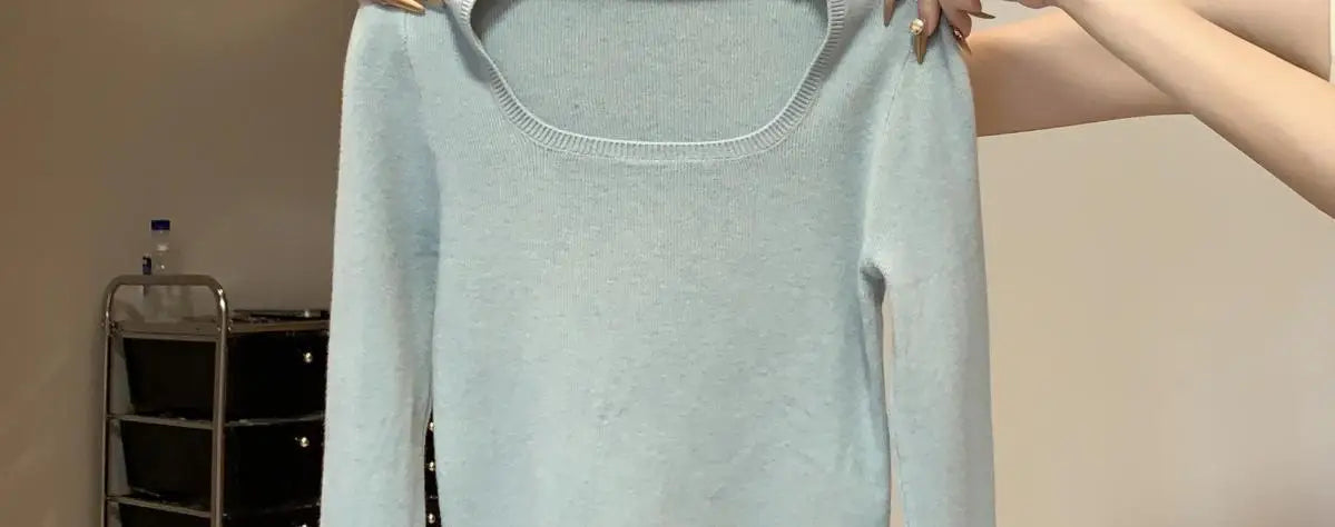 2025 New Long-sleeved Sweaters for Women Slim-fitting Square-neck Bottoming Shirts for Autumn Winter High-end Low-neck Tops - Lootquake