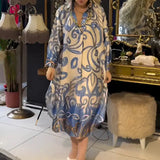 Vintage Fashion Printed V-neck Long Dress Women Spring Long-sleeved Loose Bohemian Dress Autumn Casual A-Line Maxi Dress Vestido - Lootquake