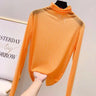 Camisa neón para mujer, de manga larga, con cuello alto, transparente, de malla amarilla dorada, sexy, para fiesta, club, ropa de calle, camisetas de hip hop