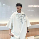 S-4XL Plus Size Men's Hawaiian Shirt Short Sleeves Flower Embroried Single Button Turn Down Collar Summer Beach Casual Shirts - Lootquake