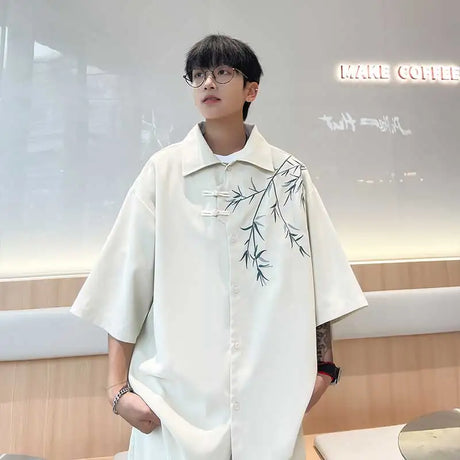S-4XL Plus Size Men's Hawaiian Shirt Short Sleeves Flower Embroried Single Button Turn Down Collar Summer Beach Casual Shirts - Lootquake