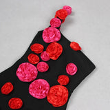2025 New Spring Women Sexy One Shoulder Red Flowers Bodycon Bandage Long Dress Celebrate Evening Party Nightclub Dress - Lootquake