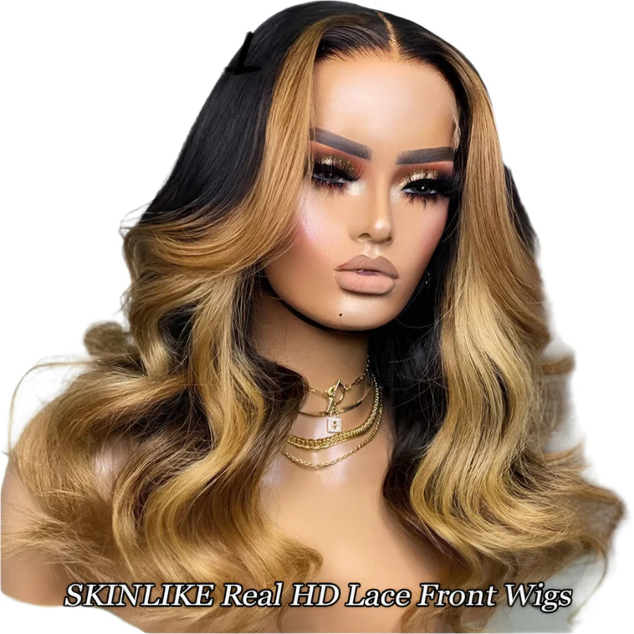 1b/27 Highlight HD Lace Front Wig | 250% Density Body Wave Human Hair