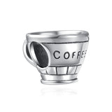 Dije de plata de ley 925 con forma de café, vino tinto, cafetera, copa de champán, compatible con pulseras colgantes originales, joyería DIY para mujer.