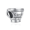 Dije de plata de ley 925 con forma de café, vino tinto, cafetera, copa de champán, compatible con pulseras colgantes originales, joyería DIY para mujer.