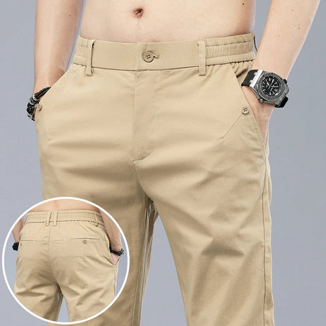 2024 New Men's Classic Korean Solid Color Summer 3 Colors  Casual Pants Business Fashion Stretch Cotton Slim Brand Trousers Male - Lootquake