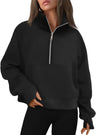 Womens Sweatshirts Half Zip Cropped Pullover Fleece Quarter Zipper Hoodies Fall outfits Clothes Thumb Hole - Lootquake