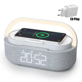 Altavoz Bluetooth, batería de 2500 mAh, compatible con carga inalámbrica de 15 W, reloj digital, pantalla, luz nocturna, despertador, estéreo Bluetooth.