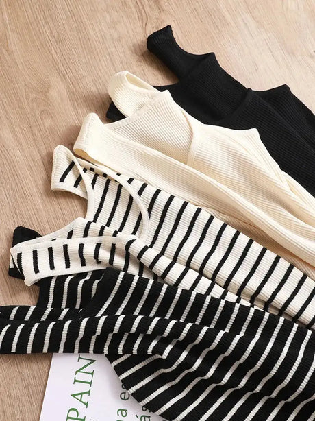 Top Women's loose-fitting striped, spicy Casual Sleeveless Top with round neckline and off-the-shoulder outdoor tank top, summer - Lootquake