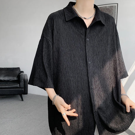 M-5XL Plus Size Mens Casual Shirt Lapel Neck Summer Streetwear Plain Color Tops Men Soft Half Sleeve Holiday Shirts Big XXXXXL - Lootquake