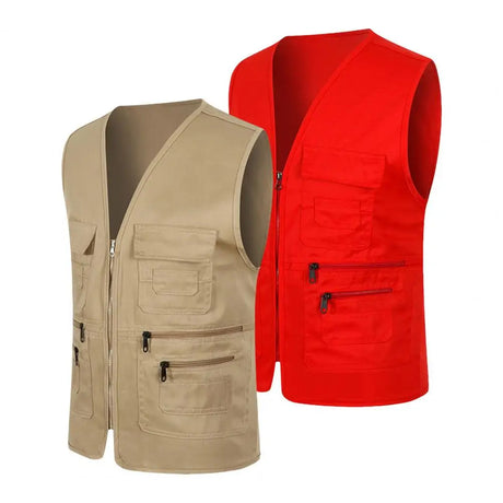 Solid Color Sports Vest Cargo Waistcoat Men Men's Summer Cargo Waistcoat with Multi Pockets V-neck Sleeveless Sports Vest Solid - Lootquake