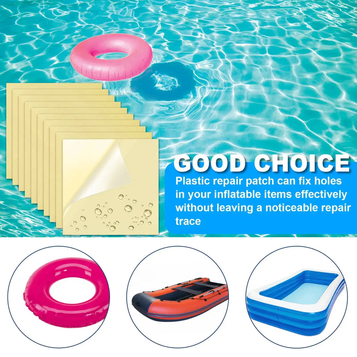 Iatable Pool Patch Repair Kit Air Mattress Patch Waterproof  PVC Repair Hole Patch Sticker Tape For Tent Yoga Ball Kayak - Lootquake
